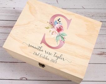 Personalised Wooden Keepsake box, Newborn Baby Gift, Memory Box, Treasure box, Baby Birth, New Mom Gift, Baptism keepsake box, Printed Box