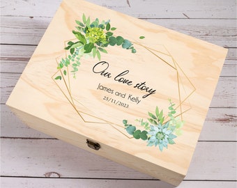 Personalized Pine Wood Keepsake Box, Wedding Memory Box, Couple Gift