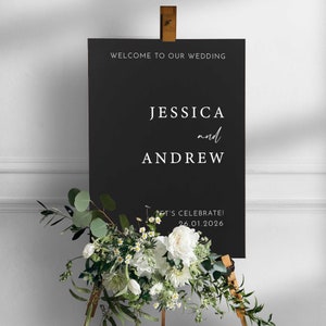 Custom printed wedding sign foam board, Personalised Wedding Welcome sign in Black Portrait