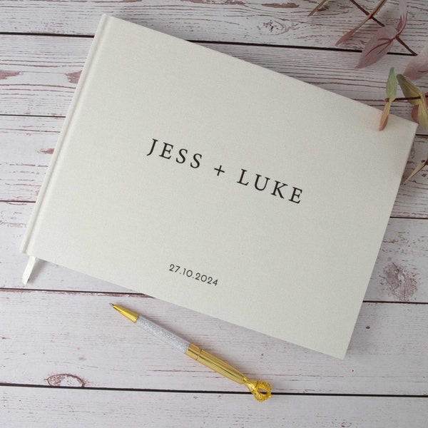 Personalised Linen Wedding Guest Book, Custom Scrapbook Photo guestbook - Linen Hard Cover, Printed Names