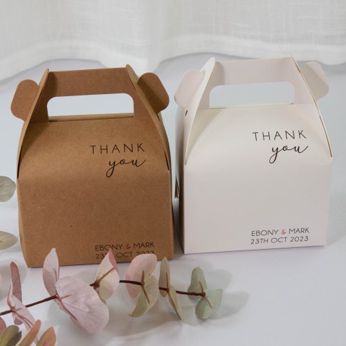 Personalised favour box, wedding cake box for guest gift and corporate event guests with customised favour boxes