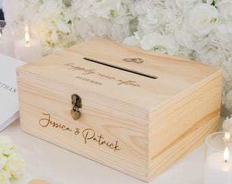 Personalized Wooden Wedding Wishing Well: Cards & Advice Keepsake Box