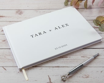 Personalised Wedding Guest Book, Custom Scrapbook Photo guestbook in White Hard Cover, Printed Names