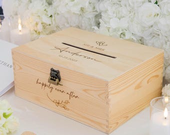 Personalised Wooden Wishing Well box with custom texts for weddings, Advice & Cards Keepsake box