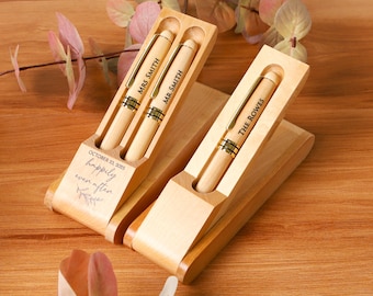 Personalised Maple Wooden Pen Set Printed Pen Stand Custom Pens Gifts for Him or Her