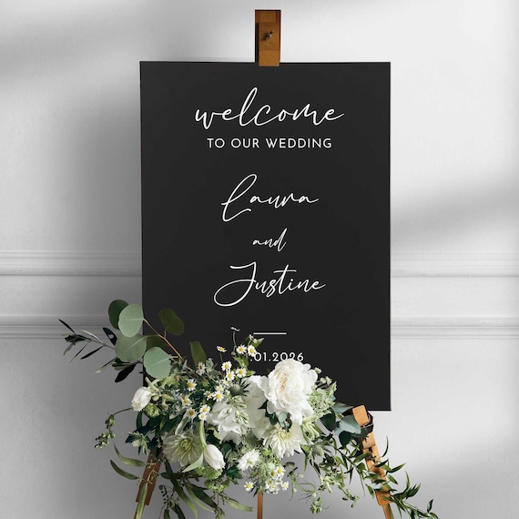 Custom Wedding Welcome Sign, Elegant Black Foam Board - Etsy