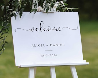 Custom printed engagement sign foam board, Personalised Wedding Welcome sign in White