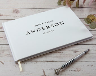 Personalised Wedding Guest Book, Custom Scrapbook Photo guestbook in White Hard Cover, Printed Names