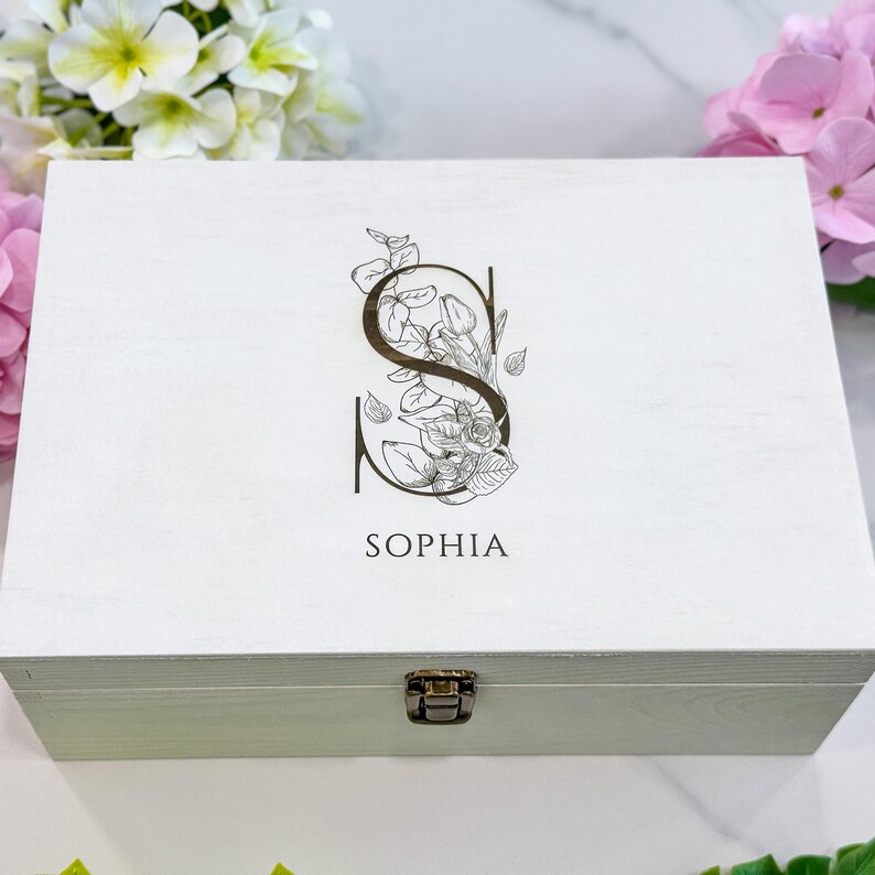 Personalized Wooden Baby Keepsake Box: Engraved Newborn Memory Box image 7