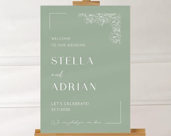 Custom printed wedding foam board in Sage Green, Personalised Wedding Welcome sign