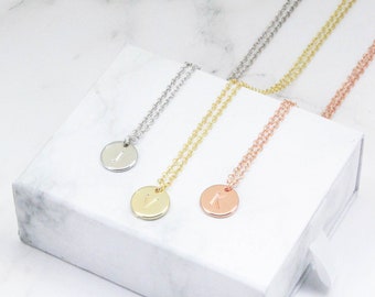 Initial Necklace - Custom Personalised Tiny Disk Gold, Silver, Rose Gold,Custom Initial Round Disc Necklace,Monogram Simple Necklace,Minimal