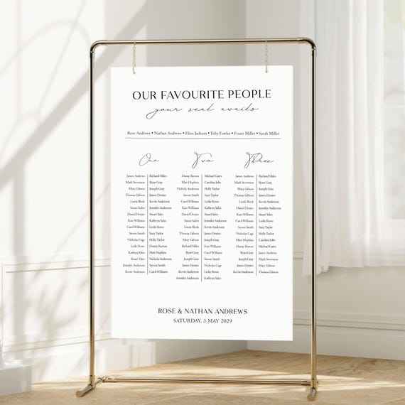 Personalised Wedding Seating Chart, Custom Foam Board - Our favourite people