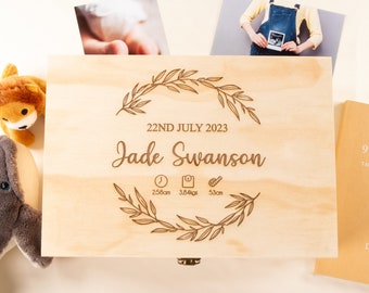 Personalized Wooden Baby Keepsake Box: Engraved Newborn Memory Box
