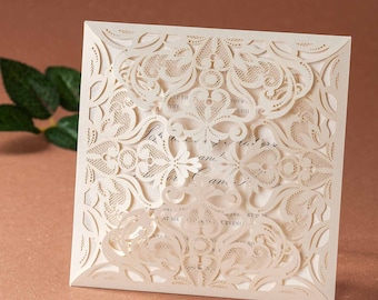 Laser cut wedding invitations, DIY invites, customisable wedding invitations, Luxury invitations print, invitation pocket card - XCW519-WH