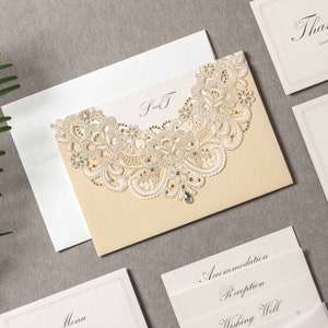 Laser cut wedding invitations, DIY invites, customisable wedding invitations, Luxury invitations print, invitation pocket card - XCW6115