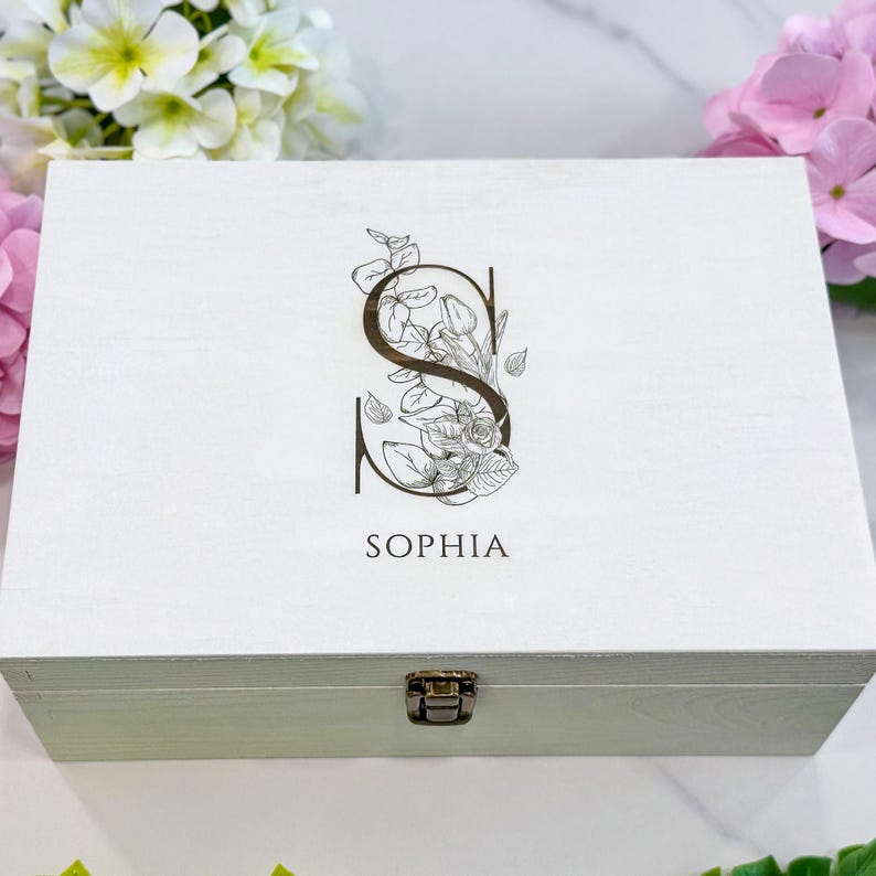 Personalized Wooden Baby Keepsake Box: Engraved Newborn Memory Box image 7