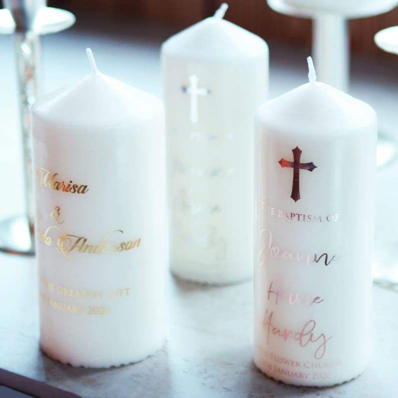 Personalised Real Foil Candle Baptism Candle Christening Etsy Australia