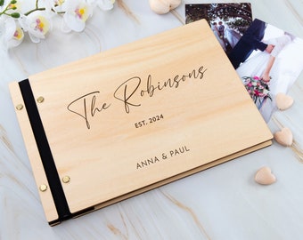 Younique Gifts Personalised Wooden Wedding Guest Book, Custom Wedding and Engagement Party guestbook