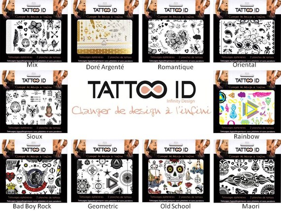 Tatouage Ephemere Temporaire Mix Plume Fleur Noir Et Blanc Tattooid Hypoallergénique Fabriqué En France 2 Planches Identiques Femme