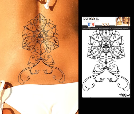 Tatouage Ephemere Temporaire Femme Fleur Orchidée Lotus Tattooid Xxl Hypoallergénique Fabriqué En France 22cm X 145cm Femme