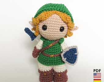 Link amigurumi doll - crochet PDF pattern by Crochelandia - English, Spanish and Brazilian Portuguese