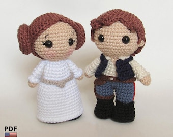 Leia and Solo amigurumi dolls - crochet PDF patterns by Crochelandia - English and Spanish