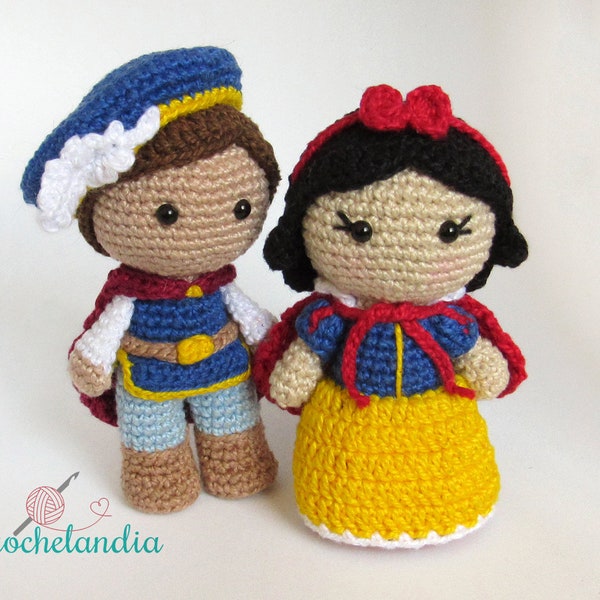 PDF: Snow White and Prince Florian inspired amigurumi doll - crochet pattern by Crochelandia