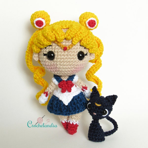 PDF: Sailor Moon and Luna inspired amigurumi doll - crochet pattern by Crochelandia