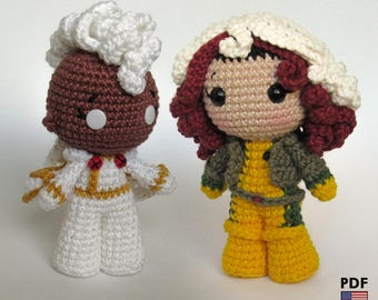 Rogue and Storm (Pícara and Tormenta) amigurumi dolls - crochet PDF patterns by Crochelandia - English and Spanish