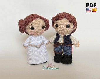 PDF: Leia and Solo inspired amigurumi doll - crochet pattern by Crochelandia