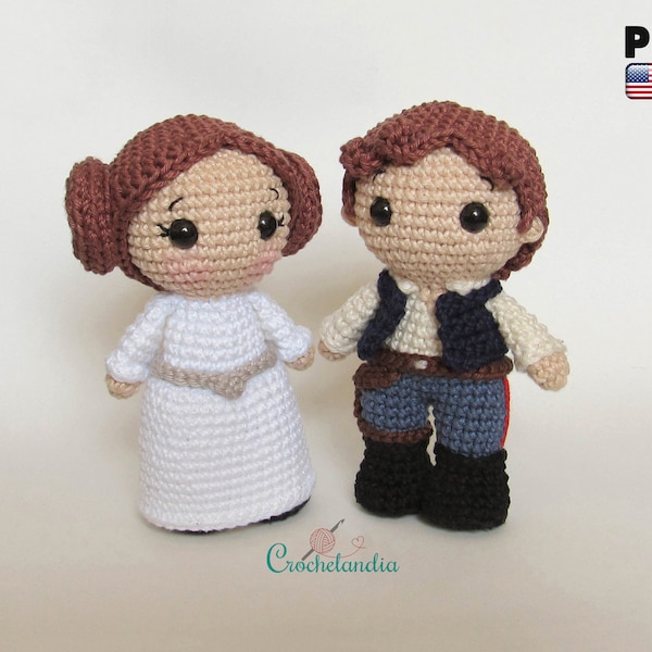 PDF: Leia and Solo inspired amigurumi doll - crochet pattern by Crochelandia