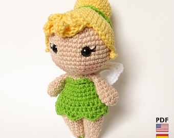 Tinker Bell amigurumi doll - crochet PDF pattern by Crochelandia - English, Spanish and Brazilian Portuguese