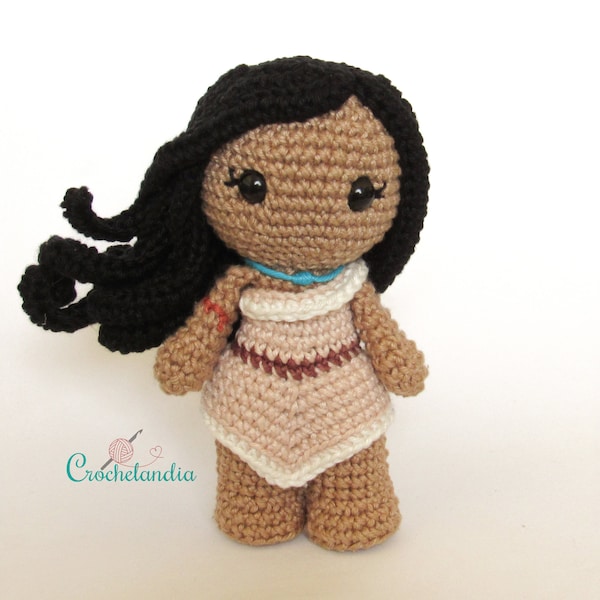 PDF : Poupée amigurumi inspirée de Pocahontas - patron au crochet par Crochelandia