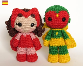 Scarlet Witch and Vision amigurumi dolls - crochet PDF patterns by Crochelandia - English and Spanish