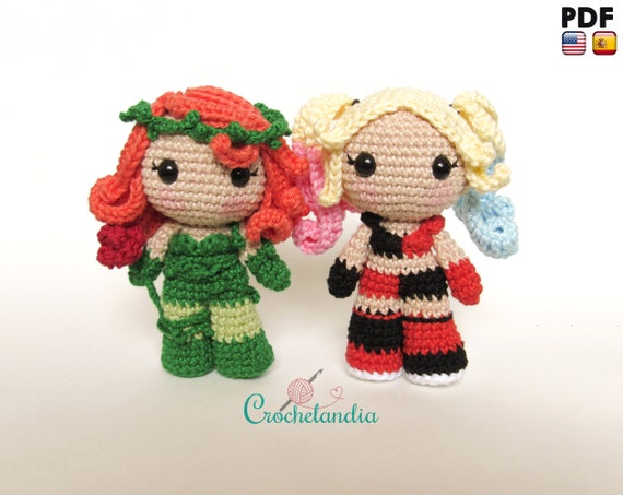 PDF: Toy Art Poison Ivy and Harley Quinn inspired - crochet pattern by Crochelandia