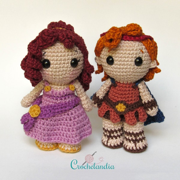 PDF: Hercules and Megara inspired amigurumi doll - crochet pattern by Crochelandia