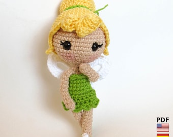 Tinker Bell amigurumi doll - crochet PDF pattern by Crochelandia - English, Spanish and Brazilian Portuguese