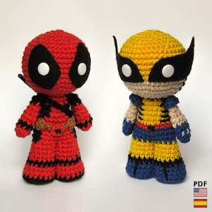 PDF: Deadpool & Wolverine inspired amigurumi doll - crochet pattern by Crochelandia