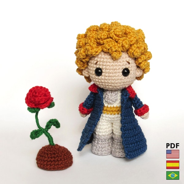 Amigurumi-Puppe „Der kleine Prinz“ – Häkelanleitung (PDF) von Crochelandia – Englisch, Spanisch und brasilianisches Portugiesisch
