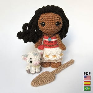 Moana and Pua amigurumi dolls - crochet PDF pattern by Crochelandia - English, Spanish and Brazilian Portuguese image 1