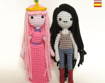 Marceline and Bubblegum amigurumi dolls - crochet PDF patterns by Crochelandia - English and Spanish