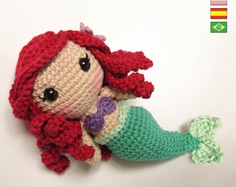 Ariel amigurumi doll - crochet PDF pattern by Crochelandia - English, Spanish and Brazilian Portuguese