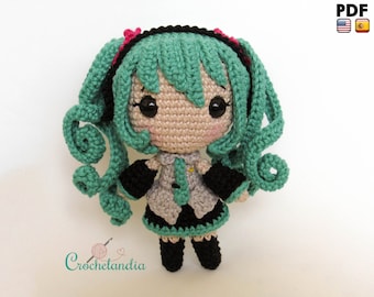 PDF: Hatsune Miku inspired amigurumi doll - crochet pattern by Crochelandia