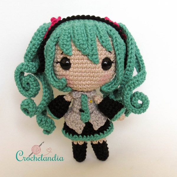 PDF: Hatsune Miku inspired amigurumi doll - crochet pattern by Crochelandia