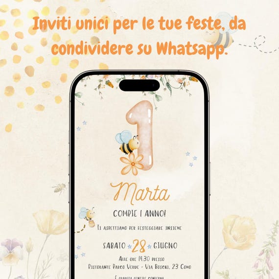 Invito Digitale di Compleanno – Tema Api miele per bambina