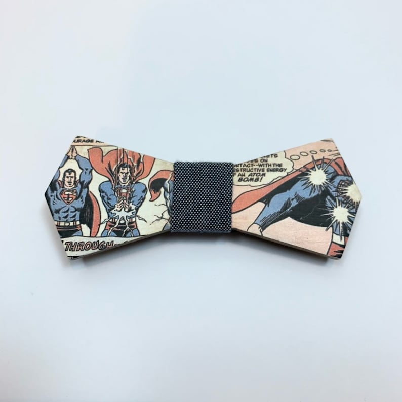Children size Wooden Bow Tie Arrow shape with Superman Cartoon Strip