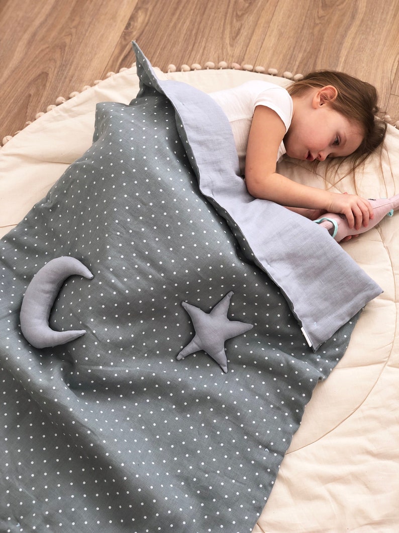 Linen Baby Blanket. Doublesided Spotted Blue/light Blue Etsy