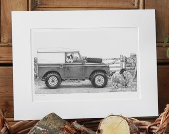 Land Rover Defender Collie Art Print Giclee Limited Edition