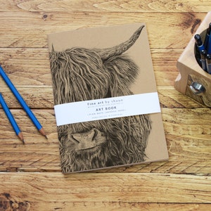Personalised Highland Cow A5 Sketch Notepad Kraft