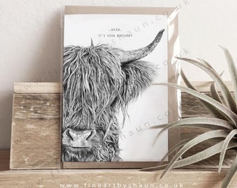 Biglietto di auguri di compleanno a forma di mucca delle Highlands